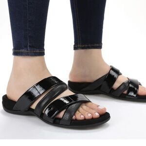 Vionic | Hadlie Orthotic Slip on Velcro Sandal Size 9 Comfort Patent Black
